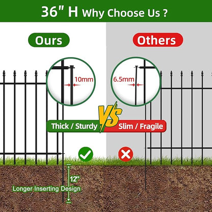 Metal Garden Fence 36 in H x 10 ft L,Border Fence Panels Animal Barrier for Dogs, No Dig Garden Fencing for Yard Patio Flower Bed Lawn Outdoor,5 Panels + 6 Stakes Black