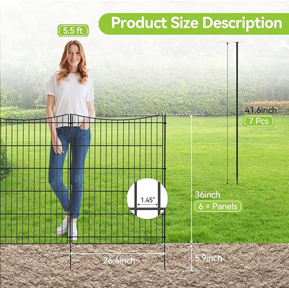 INJOPEXI Decorative Garden Fence 6 Panels 13ft(L)×36in(H) Garden Fences with 6 Panels Rustproof Metal Wire No Dig Temporary Animal Barrier Fencing Outdoor Dog Fence for Yard Patio - Without Gate