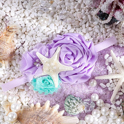 YanJie Mermaid Headbands Baby Girl Bows Starfish Baby Girl Hair Accessories for Party Lavender Headbands Newborn Bows Aqua Glitter Mermaid Accessories