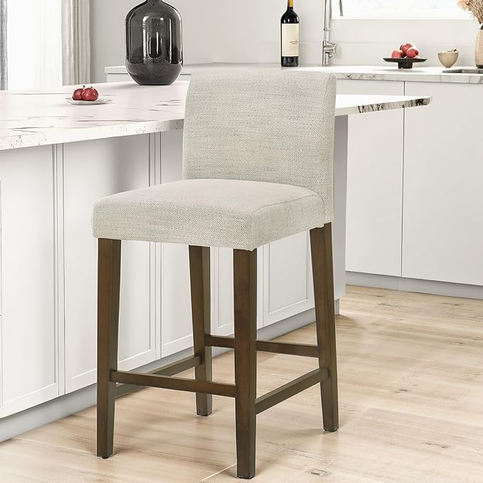 CHITA Counter Height Bar Stools Set of 2, 27" H Seat Height Upholstered Barstools, Fabric in Ivory
