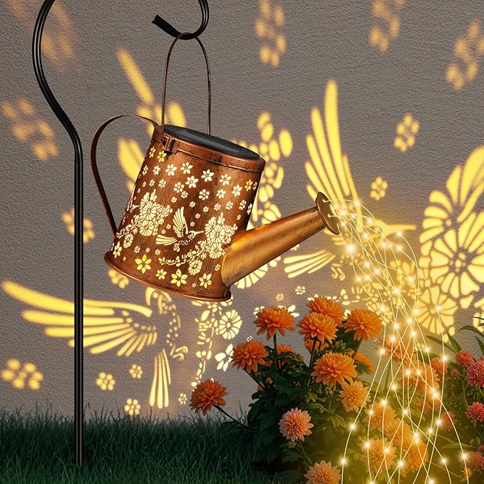 Solar Watering Can Light, Solar Powered Hanging Lantern Landscape Lights, Decorative Garden for Yard Waterproof Garden Decor, Gifts for Mom, Grandma（02-Hummingbird）