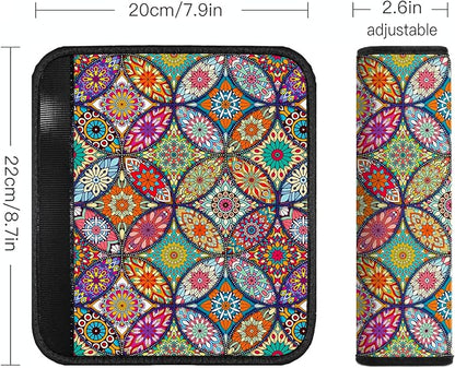 Car Seat Belt Pad Cover, 2-Pack Soft Car Safety Seat Belt Strap Shoulder Pad for Adults and Children, Suitable for Car Seat Belt, Backpack, Shoulder Bag (Pretty Mandala)