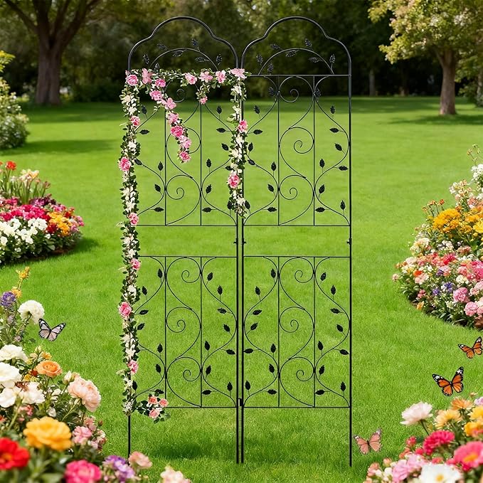 hogardeck Metal 84 * 19 Garden Trellis 2-Packs for Climbing Plants Flowers Vegetables Planting Arched Outdoor Decoration for Courtyards Lawns Gardens