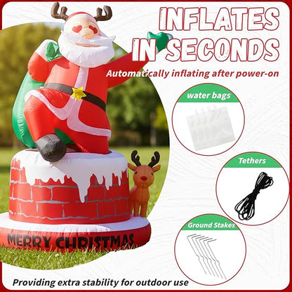 UPWELL 8FT Inflatable Chimney Santa Claus - Classic Outdoor Holiday Yard Decoration with LED Lights, Self-Inflating, Stable & Durable, Suitable for Christmas Decor & Events