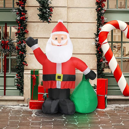 VINGLI 6FT Christmas Decorations Outdoor Inflatable Lighted Decor，Blow Up Yard Decoration with Electric Blower for Holiday Indoor Outdoor Garden Decor, Santa with Gifts