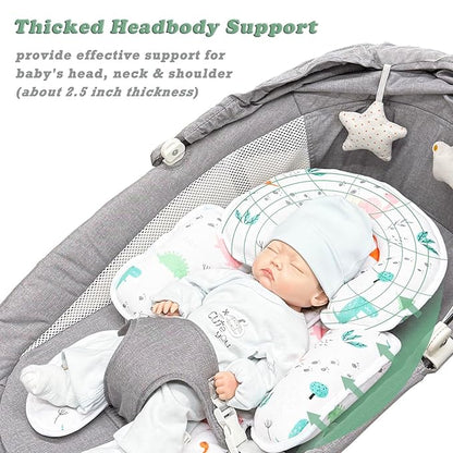 Infant Car Seat Insert, Soft Baby Car Seat Head Neck Pillow, Reversible Newborn Carseat Insert with Strap Covers, Universal Seat Pad for Carseats, Stroller, Swings, Bouncer, Dinosaurs