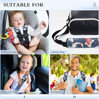CHIFIGNO 2Pcs Seat Belt Covers Dark Blue and Red Fish Seat Belt Cushion Cover Soft Shoulder Pad Auto Interior Accessories for Car Bag