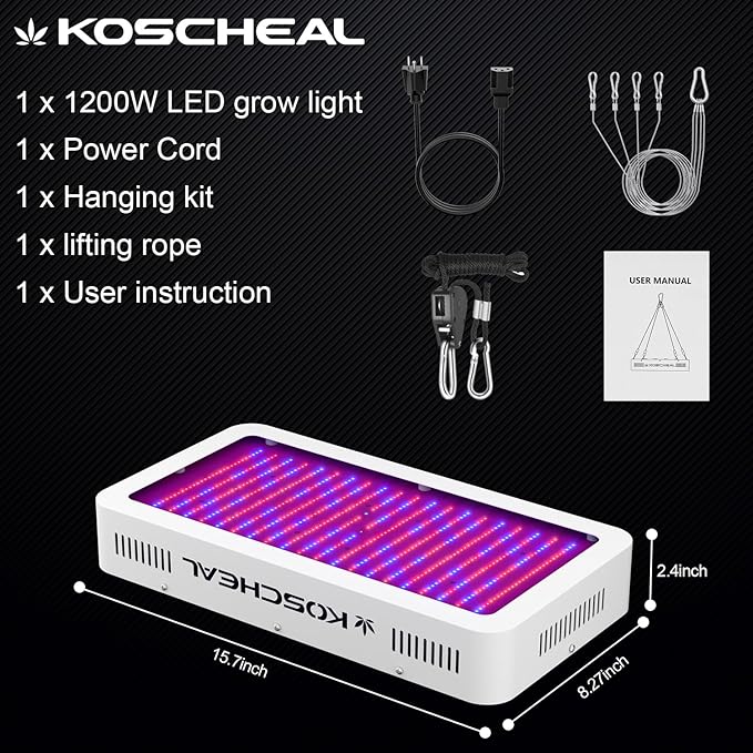 KOSCHEAL KS2000 LED Grow Light Full Spectrum,Plant Grow Light with Veg & Bloom Switch for Hydroponic Indoor Plants LED Grow Lamp with Daisy Chain, Output 230W±5%