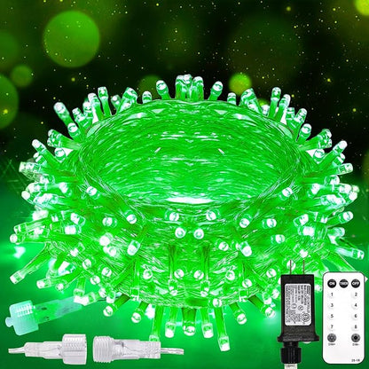 suddus 100 LED Green Christmas Lights with Remote, Clear Wire Green String Lights Plug in, 33ft Waterproof Dimmable Connectable String Lights Outdoor for Tree, Window, St Patrick's Day Decor