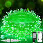 suddus 100 LED Green Christmas Lights with Remote, Clear Wire Green String Lights Plug in, 33ft Waterproof Dimmable Connectable String Lights Outdoor for Tree, Window, St Patrick's Day Decor