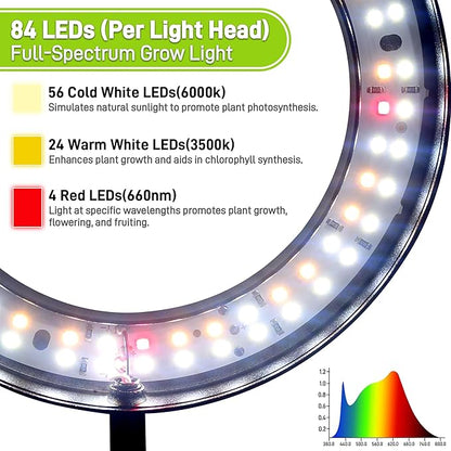 Grow Lights for Indoor Plants,Double Head Full Spectrum LED Plant Light with Stand,6 Dimmable Levels & 3 Lighting Modes, Auto On Off Timer 3/9/12H, 38-67 inches Adjustable Height, Black