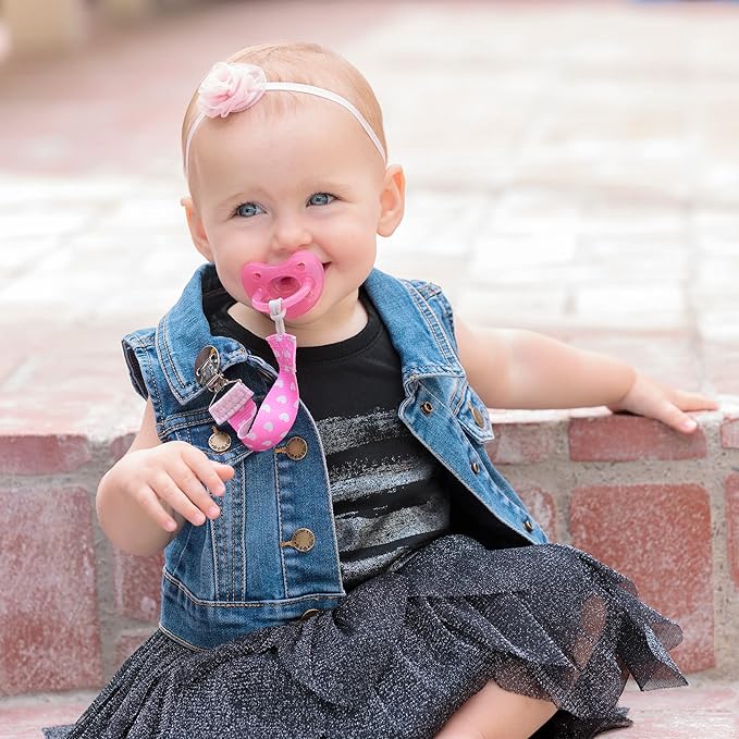 Chicco Two-in-One Pacifier Clip with Loop & Ring Attachment, Loop for Teethers and Small Toys, Ring Included for Knob-Style Pacifiers, Secure Clasp is Gentle on Clothing, One-Piece Design, Pink