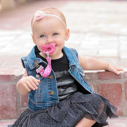 Chicco Two-in-One Pacifier Clip with Loop & Ring Attachment, Loop for Teethers and Small Toys, Ring Included for Knob-Style Pacifiers, Secure Clasp is Gentle on Clothing, One-Piece Design, Pink