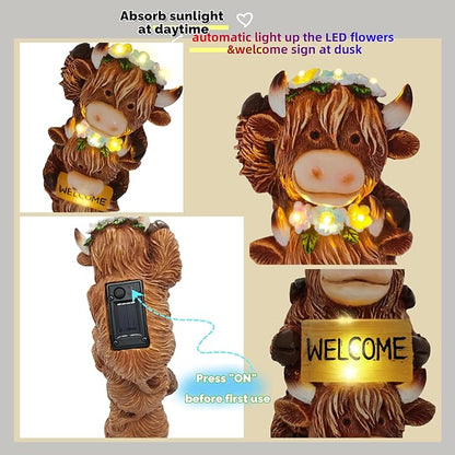 Solar Outdoor Figurine Lights Gnome Garden Decor Statue with LED Lantern, Glowing Fairy Yard Decorations for Outside Patio Yard Front Porch, Housewarming Home Decor Gifts Thanksgiving (Brown Cows)