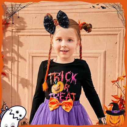Halloween Hair Bows Clips for Girls Sequins Large Bows Alligator Hair Clip for Bows Hair Accessories Bows with Clip for Women Kids Toddlers Teens Orange