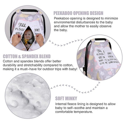 Metplus 2 in 1 Writing Style Baby Car Seat Cover, Car Seat Canopy for Babies, Mom Multiuse Nursing Cover, Minky Baby Carrier Covers, Newborn Boy Girl, Peekaboo Opening