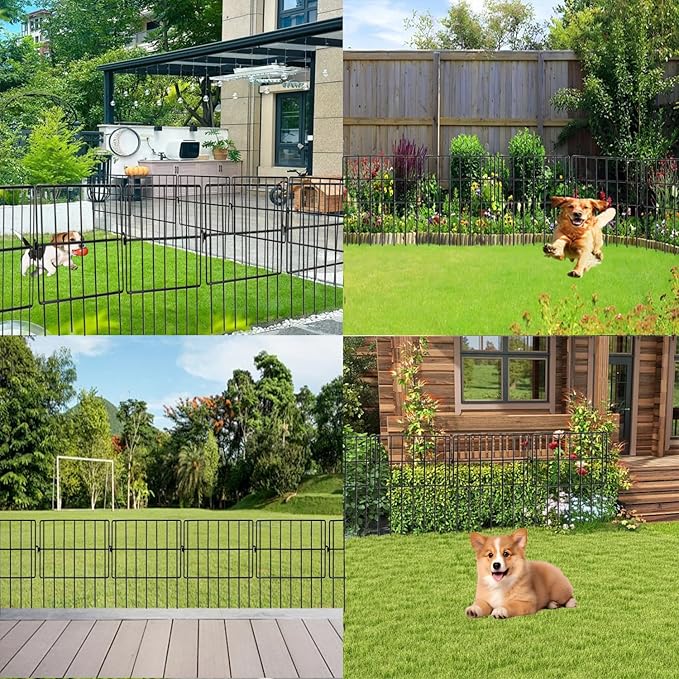 Decorative Garden Fence 17in x10.8ft,10 Pack Rustproof Metal No Dig Fence Animal Barrier for Dog and Rabbits,Square Flower Bed Edging Ornamental Wire Border Panel Fencing,Yard Patio Defense(Square)