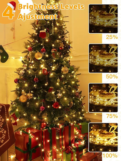 BrightChristmas 300 LED 98 FT Christmas Lights, Waterproof Outdoor String Lights with Remote and Timer, Christmas Tree Lights with 8 Modes Dimmable, Fairy Lights for Holiday Decor (Warm White)
