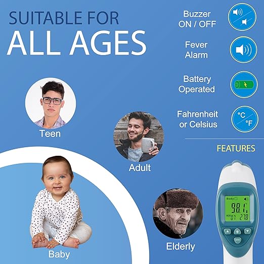 Elate Forehead Thermometer | Digital Infrared No-Touch Thermometer for Adults, Kids, and Infants | with Fever Alarm | Home Medical Grade for Nurse Accessories | Newborn Essentials