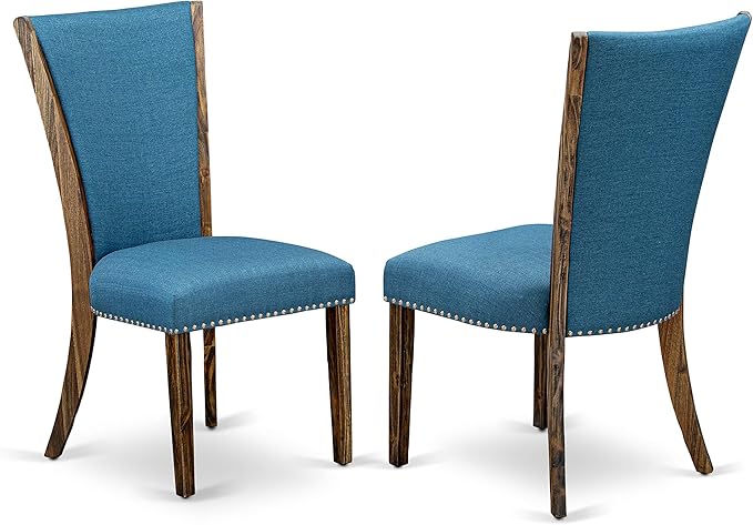 East West Furniture X777VE721-5 5 Piece Dining Table Set Includes a Rectangle Dining Room Table with X-Legs and 4 Blue Color Linen Fabric Parsons Chairs, 40x72 Inch, Multi-Color