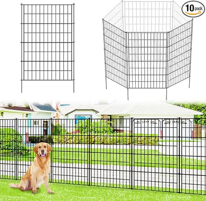 Garden Fence 40 inch H x 28 inch W (10 Panels, Total Length 23 ft) Metal Decorative Fence No Dig Rustproof Animal Barrier Fencing for Dog, Rabbits, and Patio,Yard
