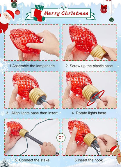 Strawberry Jumbo C9 Christmas Pathway Lights Outdoor - 8.5 FT 5 LED Large C9 Pathway Lights, Hanging Jumbo Christmas Light Outdoor Decorations for Lawn Holiday Yard, Red & Warm White