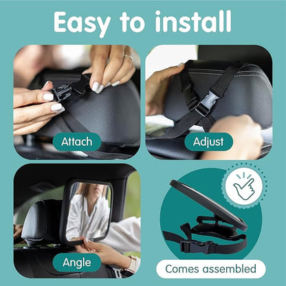 Onco Baby Car Mirror Rear Facing (2 Pack) - 100% Shatterproof & Shakeproof, Award-Winning Convex Car Mirror for Baby with 360° Rotation, Newborn Essentials (9.6 x 6.9 in)