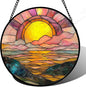 Stained Glass Window Hanging, Sunrise Over The Sea Suncatcher Diamond Glass Panel Hangings Abstract Sun Catchers Decor for Birthday for Women, Men, Wife, Aunt, and Mom 14.9 in