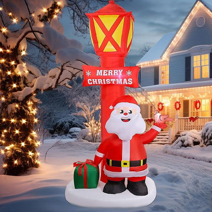 8FT Christmas Inflatable Yard Decoration, Giant Blow Up Lighthouse with Santa and Redbird with Built-in LED Lights for Front Door Lawn Garden Holiday Display Indoor Outdoor Decor