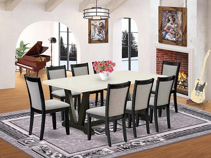 East West Furniture V627MZ650-9 9 Piece Kitchen Table Set Includes a Rectangle Dining Room Table with V-Legs and 8 Dark Gotham Grey Linen Fabric Parsons Chairs, 40x72 Inch, Multi-Color
