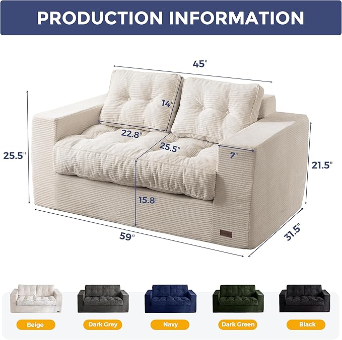 MAXYOYO Bean Bag Chair for Adults, Upholstered Floor Sofa with Armrests, Loveseat Boneless Couch with Tufted Cushion & Backrest, Sofa in A Box, Large Bean Bag Couch for Bedroom Living Room, Beige