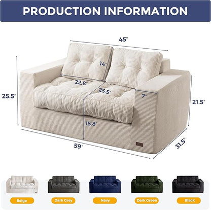 MAXYOYO Bean Bag Chair for Adults, Upholstered Floor Sofa with Armrests, Loveseat Boneless Couch with Tufted Cushion & Backrest, Sofa in A Box, Large Bean Bag Couch for Bedroom Living Room, Beige