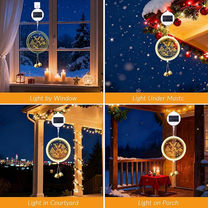 Solar Hanging Lights - Outdoor Indoor Christmas Decorations for Window, Garden, Patio, Porch,Holiday Home Decor, (Reindeer)