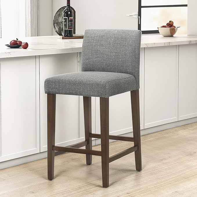 CHITA Counter Height Bar Stools Set of 2, 27" H Seat Height Upholstered Barstools, Fabric in Fog Grey