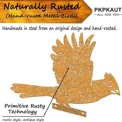 5-Piece Metal Bird Craft Statue Set - Cardinal Silhouettes, Rusty Finished - Perfect for Fence Toppers & Outdoor Decor