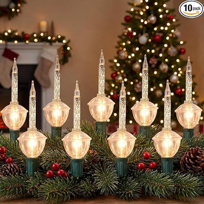 Oviejo Silver Bubble Lights for Christmas Tree,8.8Ft Vintage Bubble Lights with 10 Clear Silver Glitter Bulbs(1 Spare), C7 Christmas Bubble Decoration for Indoor Outdoor Patio Porch Tree Party Decor