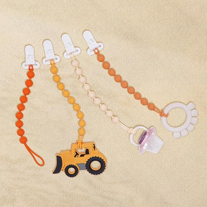 4 Pcs Brown Baby Silicone Teething Pacifier Clip,One-piece Design,Round Shape,Textured Surface,BPA Free.