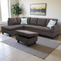 L Shaped Couch Modern Sectional Couch Upholstered Fluffy Fabric 3 Pieces Sofas for Living Room with Chaise, Storage Ottoman for Office and Small Apartment, Dark Brown