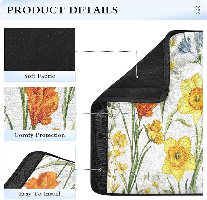 Car Seat Belt Pads Covers 2 Pcs Soft Baby Seat Shoulder Strap Cover for Women Men Kids M Fall Flowers Daffodil Carnation Freesia White