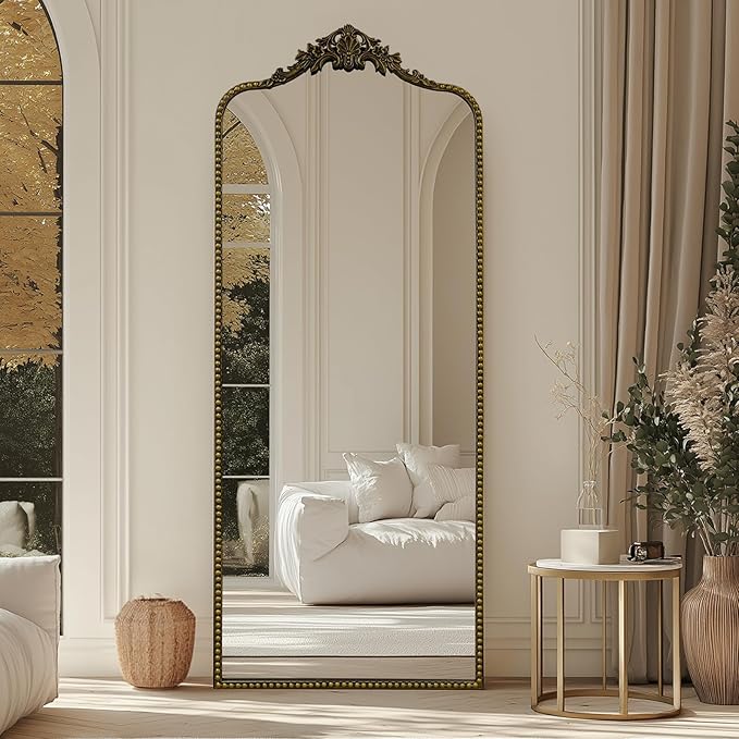 G-LEAF Vintage Baroque Full Length Floor Mirror 75"X30", Victorian Antique Mirror with Brush Black Ornate Metal Frame for Fireplace Entryway Living Room Hallway Bathroom