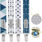 Dodo Babies Pacifier Clip Set - Universal Holder & Pacifier Holder - Detachable Binky Case & Binky Clip - Durable Polyester Straps - 5-Piece Set, Blue/White/Grey Geo Prints