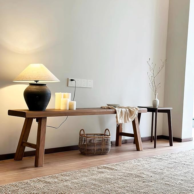 70.8in Wood Bench Indoor – Rustic Farmhouse Entryway Bench, Skinny Bench Design, Made of Extra-Thick Solid Wood, Perfect for Dining Room, Hallway, or End of Bed