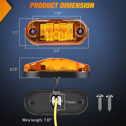 Nilight 2.5Inch Oval Side Marker Light 20PCS Amber 2 Diode LED Trailer Clearance Lights Indicator Taillight Waterproof Surface Mounted for 10-30V Truck Camper Boat Lorry