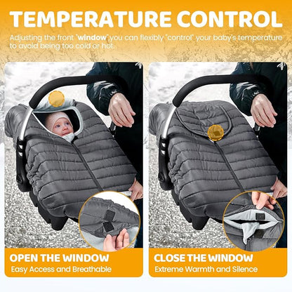 Orzbow Car Seat Cover Baby, Winter Car Seat Cover for Infant Boys & Girls, Warm Carseat Covers Baby with Plush Lining for Cold Weather, Waterproof, Universal Fit, Newborn Must Have, Dark Grey