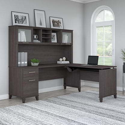 Bush Furniture Somerset 3 Position Sit to Stand L Shaped Desk with Hutch in Storm Gray | Ergonomic Height Adjustable Standing Computer/Laptop Table for Home Office
