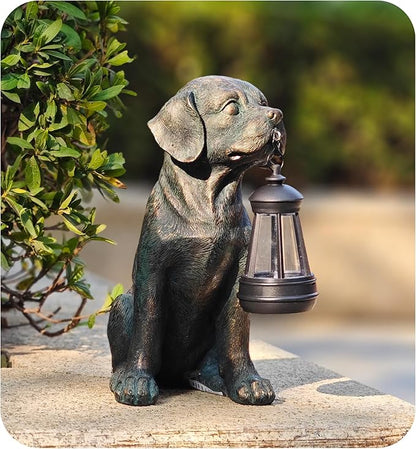 Solar Resin Dog Statue - Garden Art Figurine Dog for Yard Patio Lawn Balcony Decor, Home Houses Holiday Lighting, Outdoor Decoration, Unique Birthdays Ideal Gifts for Mom Grandma Women Wife Sister