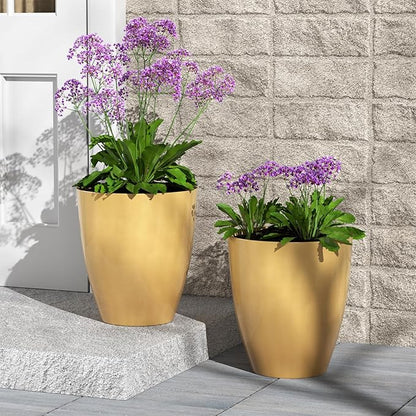 QCQHDU 10 inch Tall Planters for Indoor & Outdoor Plants, 2 Pack Sturdy Plant-Flower-Tree Pots for Front Porch Patio Deck Living Room Decor