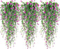 Artificial Hanging Flowers, 3 Pcs Fake Hanging Plants Artificial Vines for Outdoors, Fake Ivy Vine UV Resistant No Fade Faux Plants for Indoor Outside Garden Patio Yard Greenery Decoration (Red)