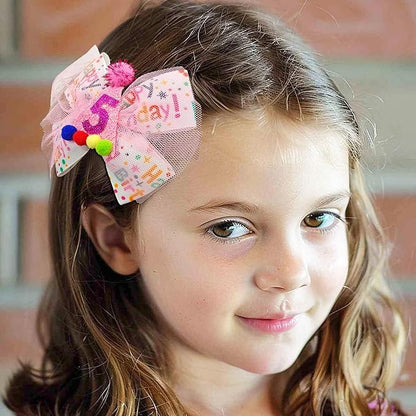 Sprinkle Confetti Hair Bow - First Birthday Pink Party Decoration for Baby Girls, Ice Cream Theme Birthday (5th Girls Hair Bow)