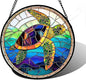Stained Glass Window Hanging, Colored Turtle Ocean Suncatcher Diamond Glass Panel Hangings Marine Life Sun Catchers Decor for Birthday for Women, Men, Wife, Aunt, Mom 7.8 in